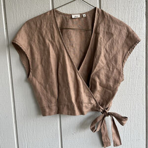Aritzia Wilfred Brax Linen Wrap Top in Nutmeg Brown Size M